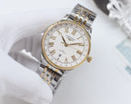 Longines watch with white dial and gold-tone markers, steel-and-gold bracelet