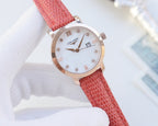 Longines wristwatch with rose-gold case and red leather strap, white dial with markers