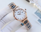 Longines wristwatch with rose-gold case and stainless bracelet with dark center links