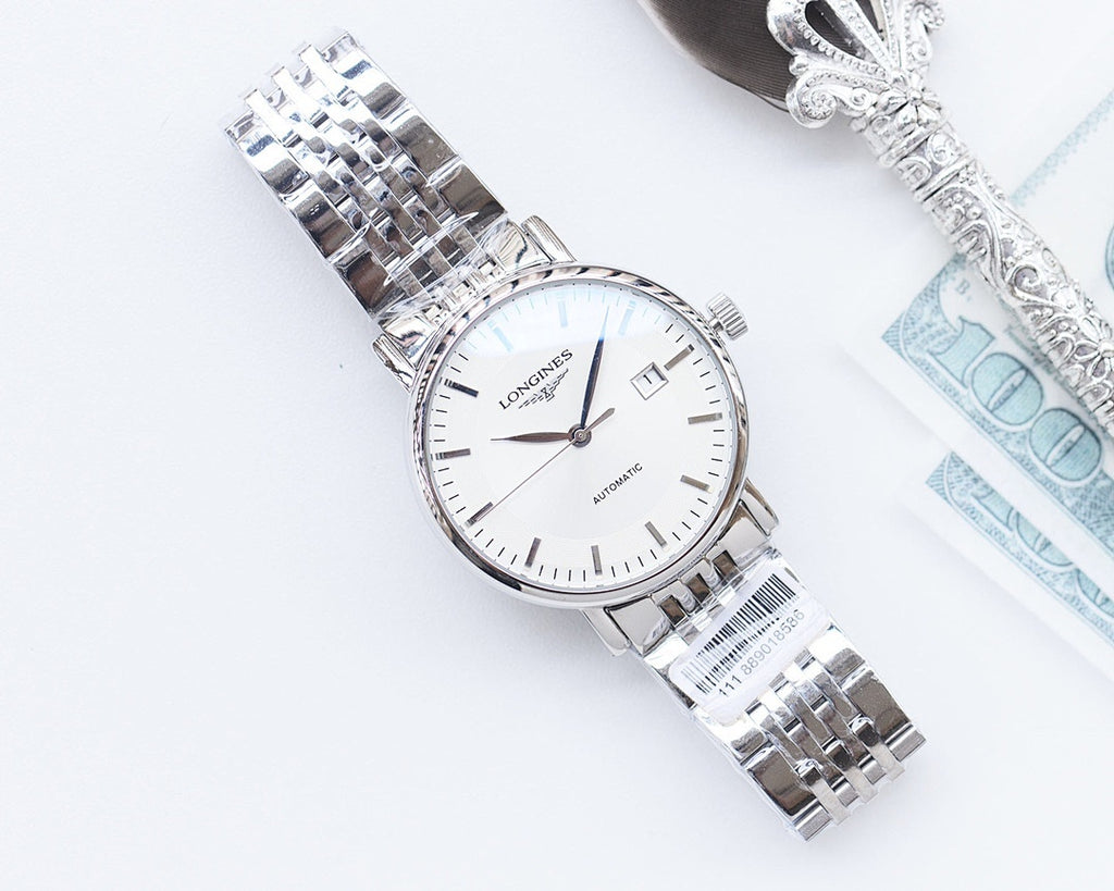 Longines two-tone automatic watch with white dial and silver link bracelet