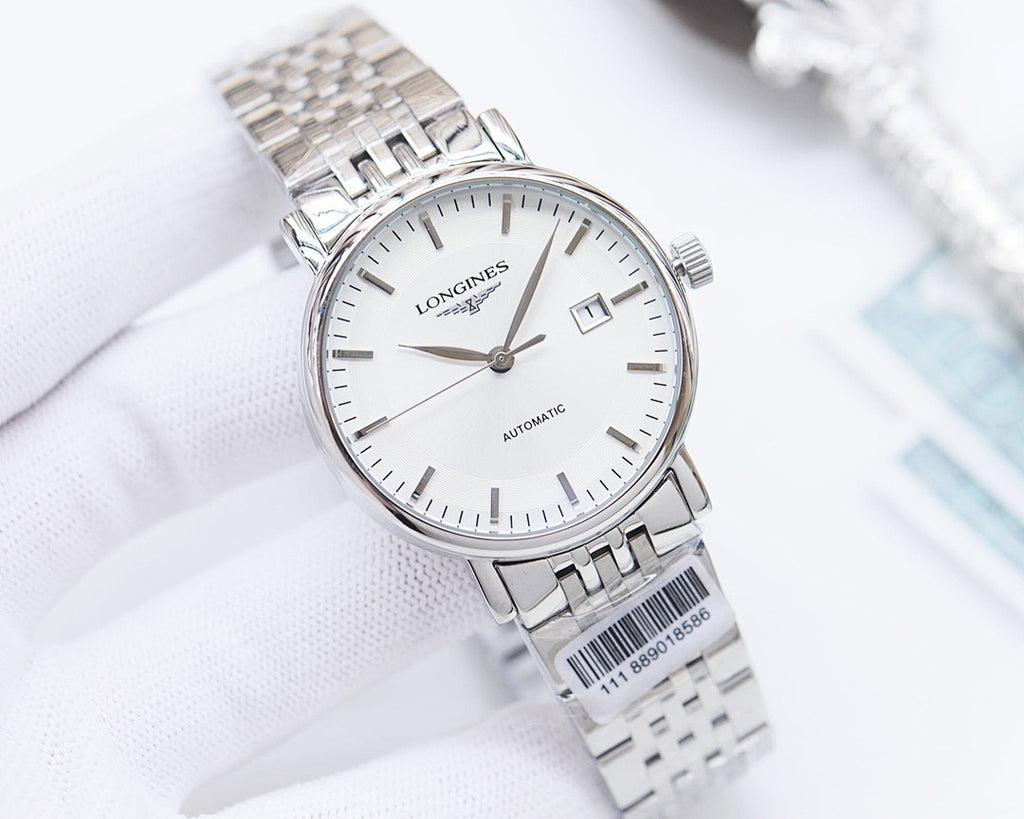 Longines two-tone automatic watch with white dial and silver bracelet links