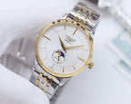 Two-tone wristwatch with champagne dial and silver-and-gold link bracelet.