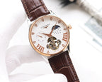 Longines wristwatch with rose-gold case, white dial, brown leather strap
