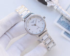 Longines watch with rose-gold bezel and two-tone metal bracelet; white dial, quartz hands
