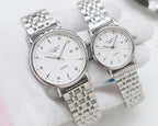 Longines quartz watch set with silver metal bracelets and white dials