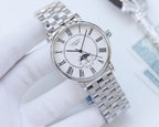 Two-tone Longines wristwatch with white dial and Roman numerals on silver metal bracelet