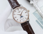 Longines wristwatch with brown leather strap and white dial, rose-gold tone case