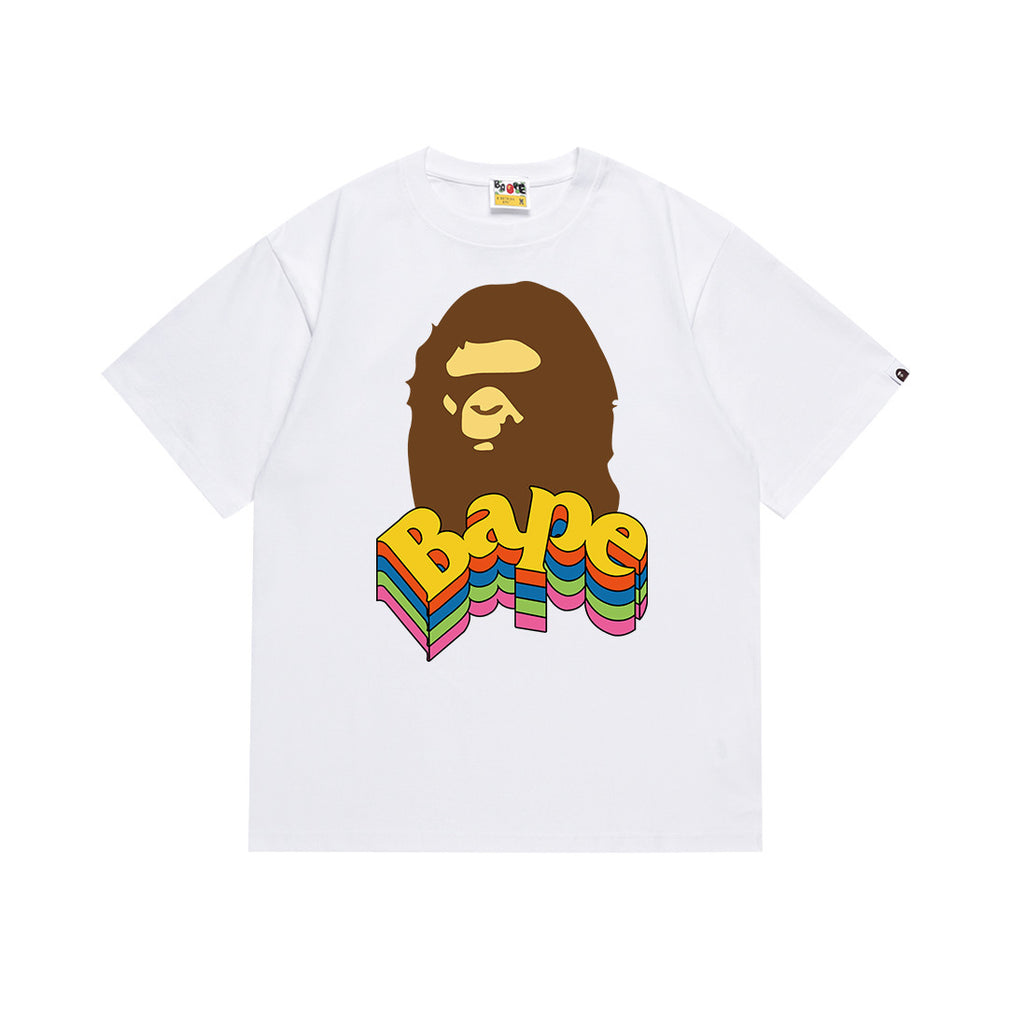 White T-shirt with Bape graphic portrait and multicolor logo