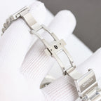 Omega wristwatch side view with stainless steel bracelet and clasp