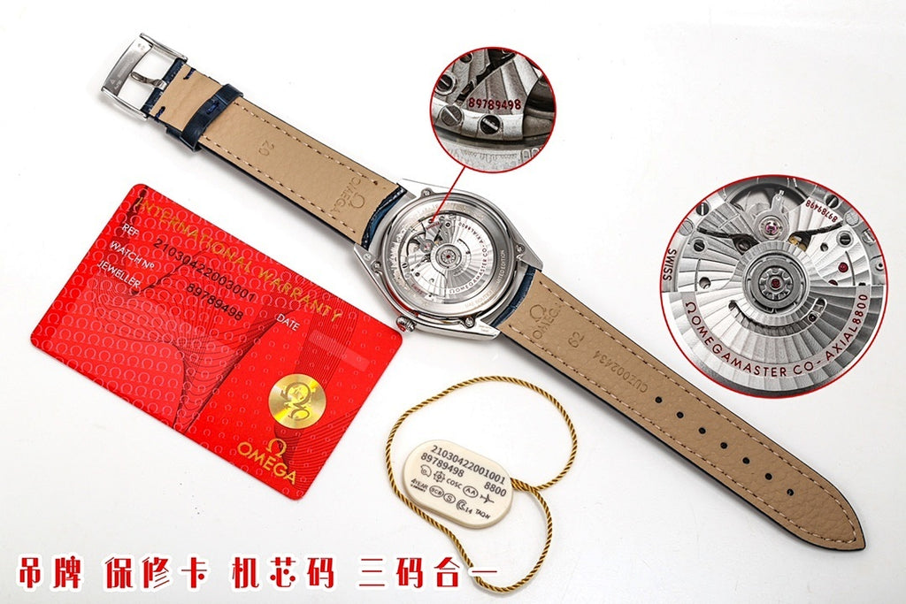 Omega Seamaster watch with tan leather strap and silver case