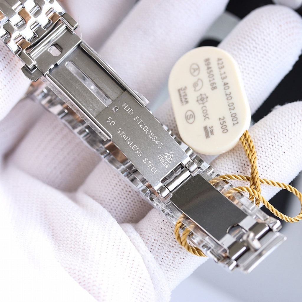 Stainless steel watch bracelet with clasp and engraved case back