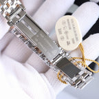 Stainless steel watch bracelet with clasp and engraved case back