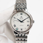 Omega De Ville wristwatch with stainless steel bracelet and silver dial, Roman numerals