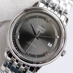 Omega De Ville wristwatch with steel bracelet, dark dial, date 8.