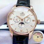 De Ville wristwatch with white dial and black leather strap, rose gold-tone bezel