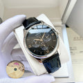 De Ville wristwatch with black dial and black leather strap, rose gold-tone case