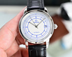 Automatic Omega watch with white dial and black leather strap, silver case