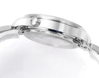 Omega watch stainless steel case side profile with crown and bezel