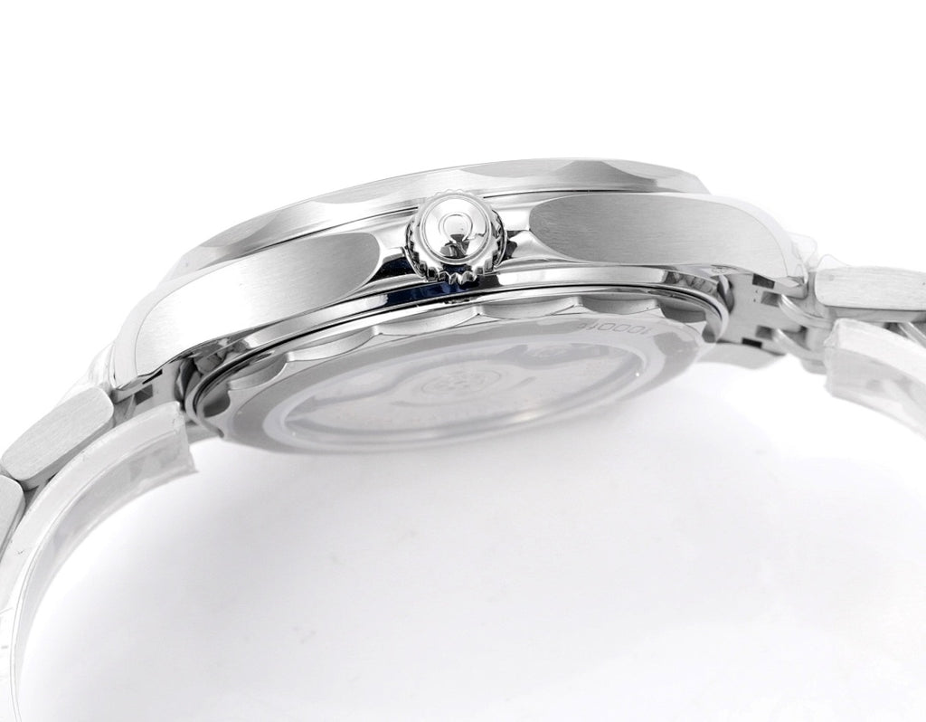 Stainless steel diver watch with top bezel detail and crown