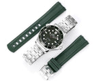 Diver watch on green rubber straps with stainless steel case and clasp