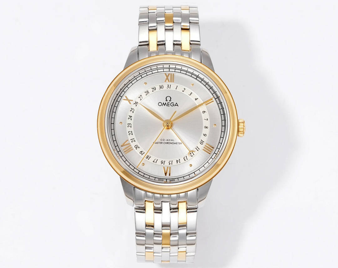Two-tone wristwatch with white dial and two-tone metal bracelet