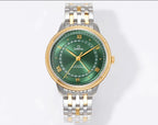 Two-tone wristwatch with green dial and two-tone metal bracelet
