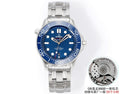Omega wristwatch with blue dial, steel bezel and link bracelet, three-hand display