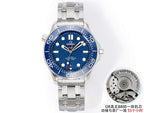 Omega wristwatch with blue dial, steel bezel and link bracelet, three-hand display