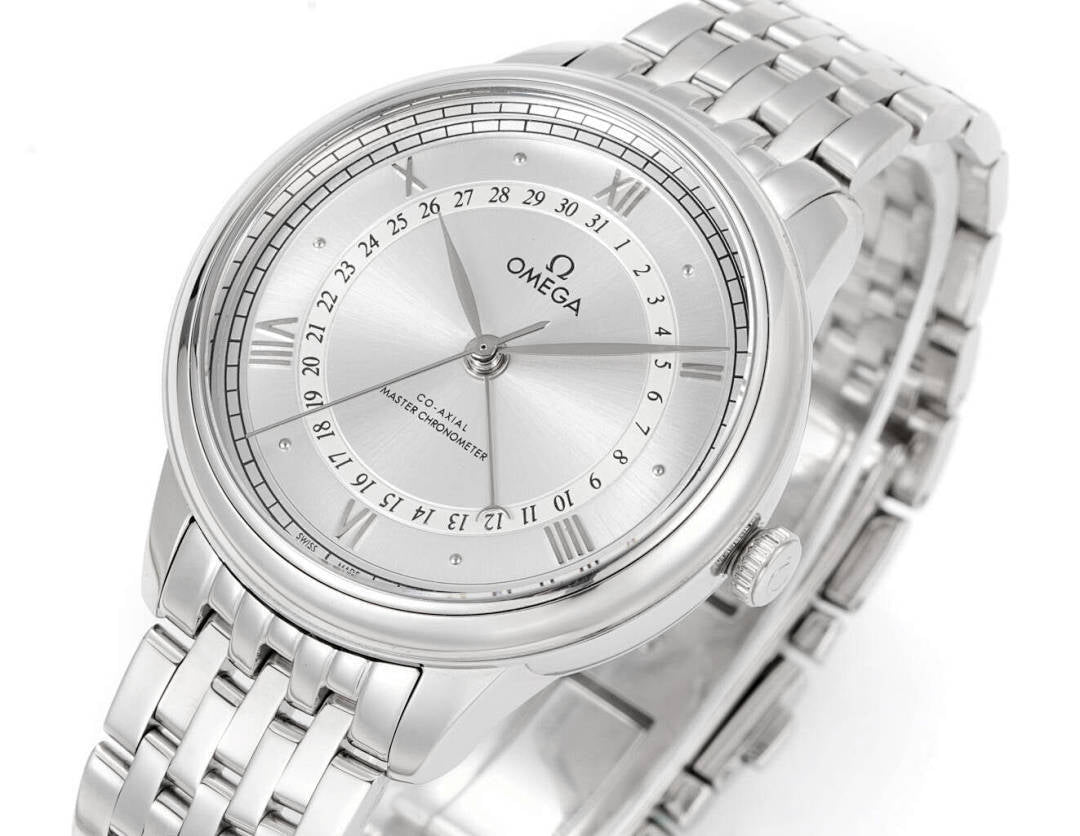 Omega Watches wristwatch with silver dial and silver metal bracelet