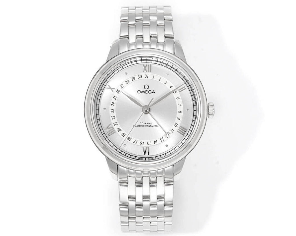 Omega Watches wristwatch with white dial and silver metal bracelet