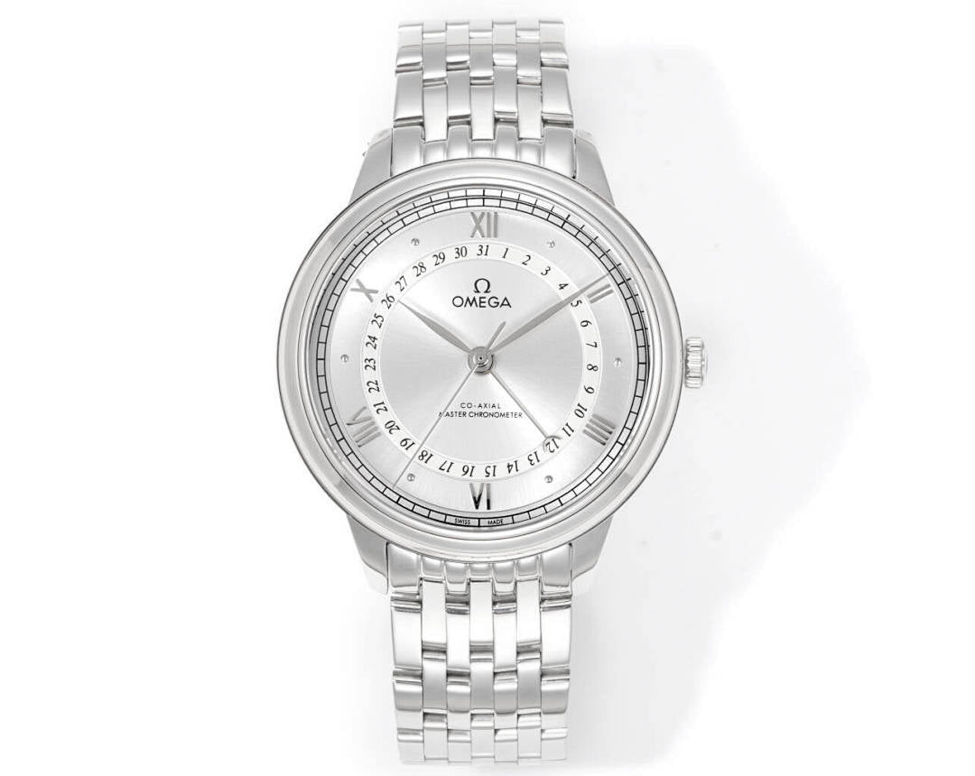 Omega Watches wristwatch with white dial and silver metal bracelet
