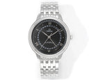 Omega Watches wristwatch with black dial and silver metal bracelet