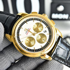 Omega Seamaster gold-tone chronograph wristwatch, white dial with subdials and date window