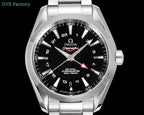 Stainless steel wristwatch front view with black dial, red seconds hand, and numbered bezel