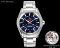 Analog wristwatch with stainless steel bracelet and blue dial, red seconds hand.