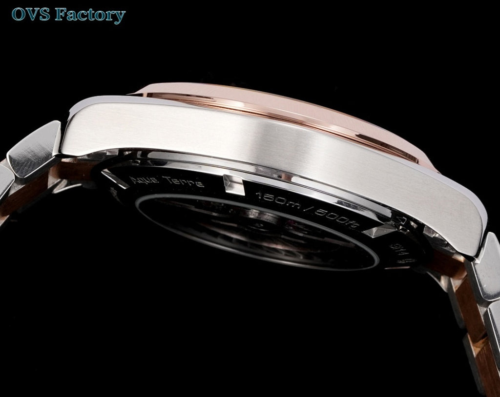 Omega Seamaster GMT watch case underside with polished bezel and crown side