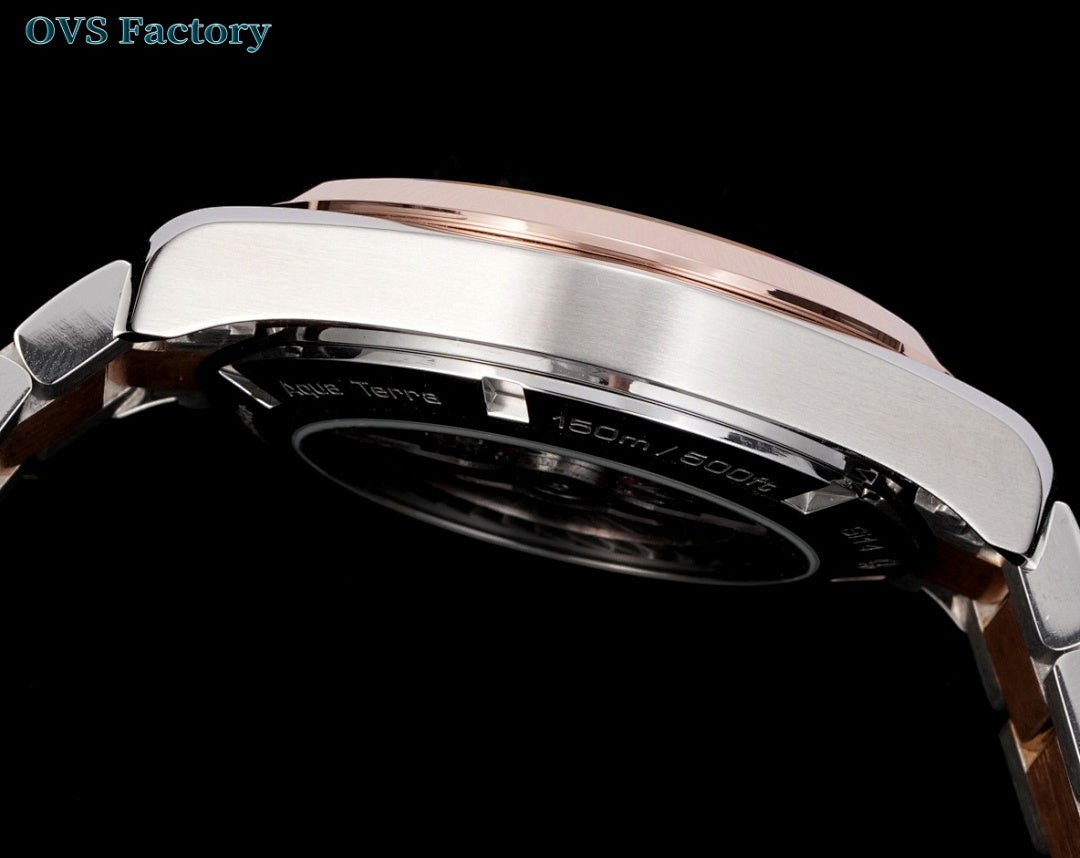 Omega Seamaster GMT watch case underside with polished bezel and crown side