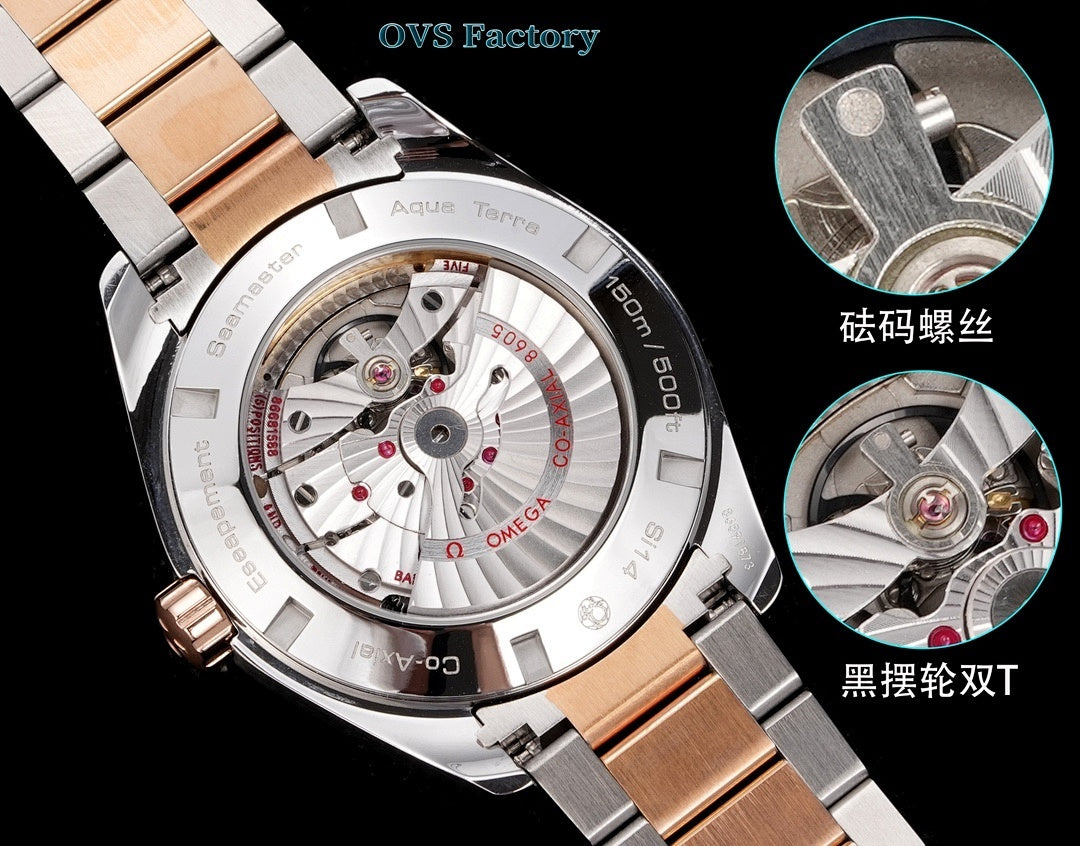 Omega Seamaster GMT watch caseback with visible mechanical movement