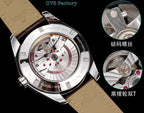Omega Seamaster watch with white dial and brown leather strap, silver case, angled view.