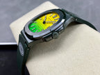 Patek Philippe sports watch on green strap with yellow dial and green accents