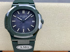 Patek Philippe wristwatch, dark blue dial, green rubber strap with AMG clasp, date at 14