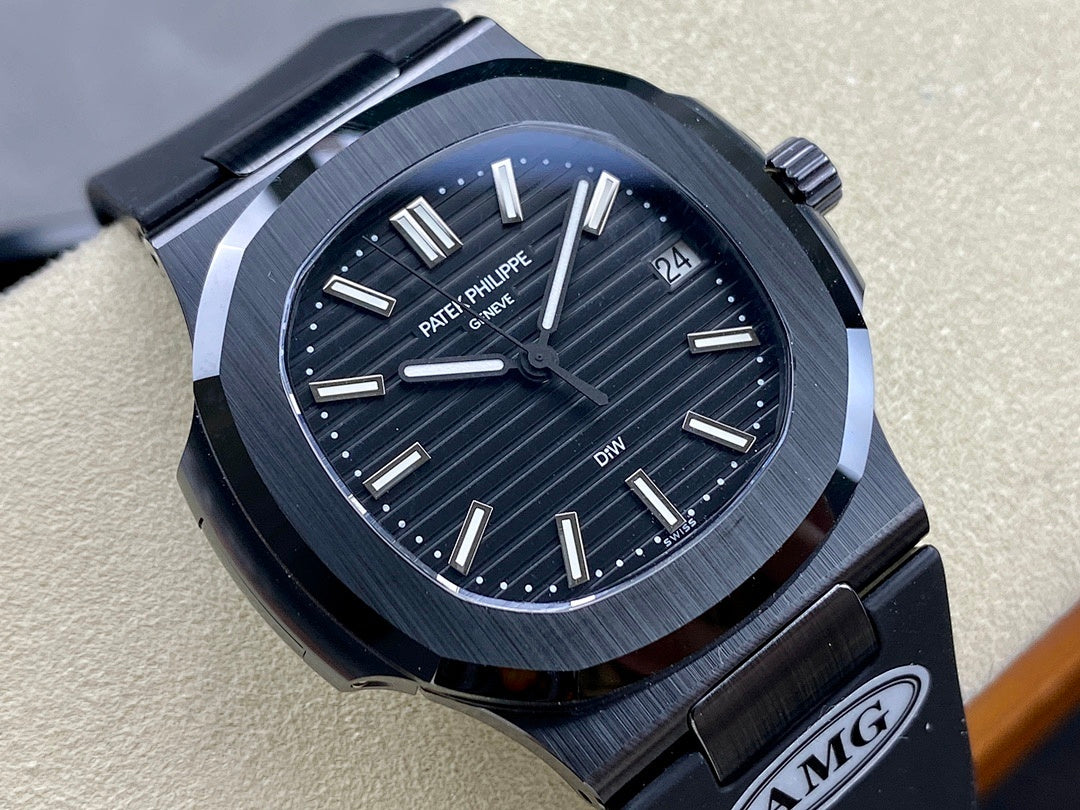Luxury wristwatch close-up with dark dial, silver markers, and date window at 3 o’clock