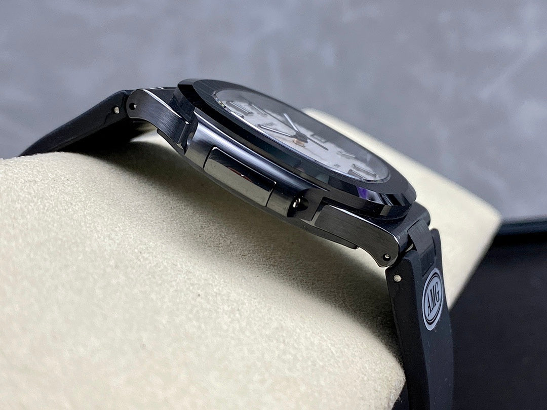 Patek Philippe watch angled view showing dark bezel and metal case details