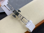 White watch bracelet with metal clasp and linked band section