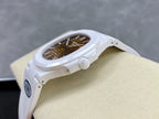 White wristwatch case with crown and textured bezel edge