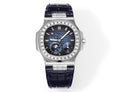 Luxury wristwatch, blue dial, stainless-steel case, blue leather strap