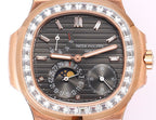 Patek Philippe wristwatch dial with dark face, gem-set bezel, and subdials