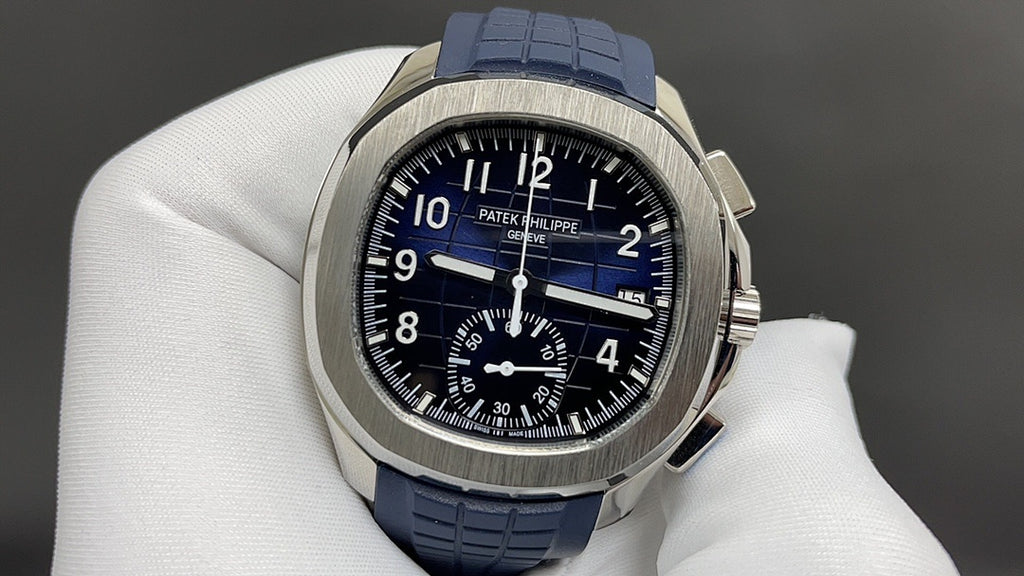 Patek Philippe blue dial wristwatch with subdials and blue rubber strap