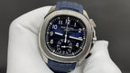 Patek Philippe blue dial wristwatch with subdials and blue rubber strap