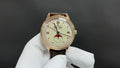 Patek Philippe wristwatch with gold-tone case, white dial, brown leather strap